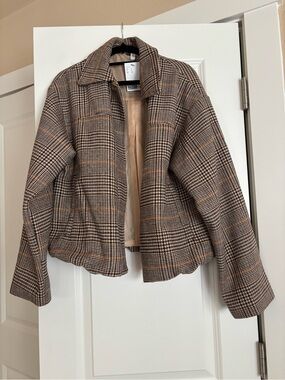 NWT H&M Cropped Plaid Jacket in Brown and Tan